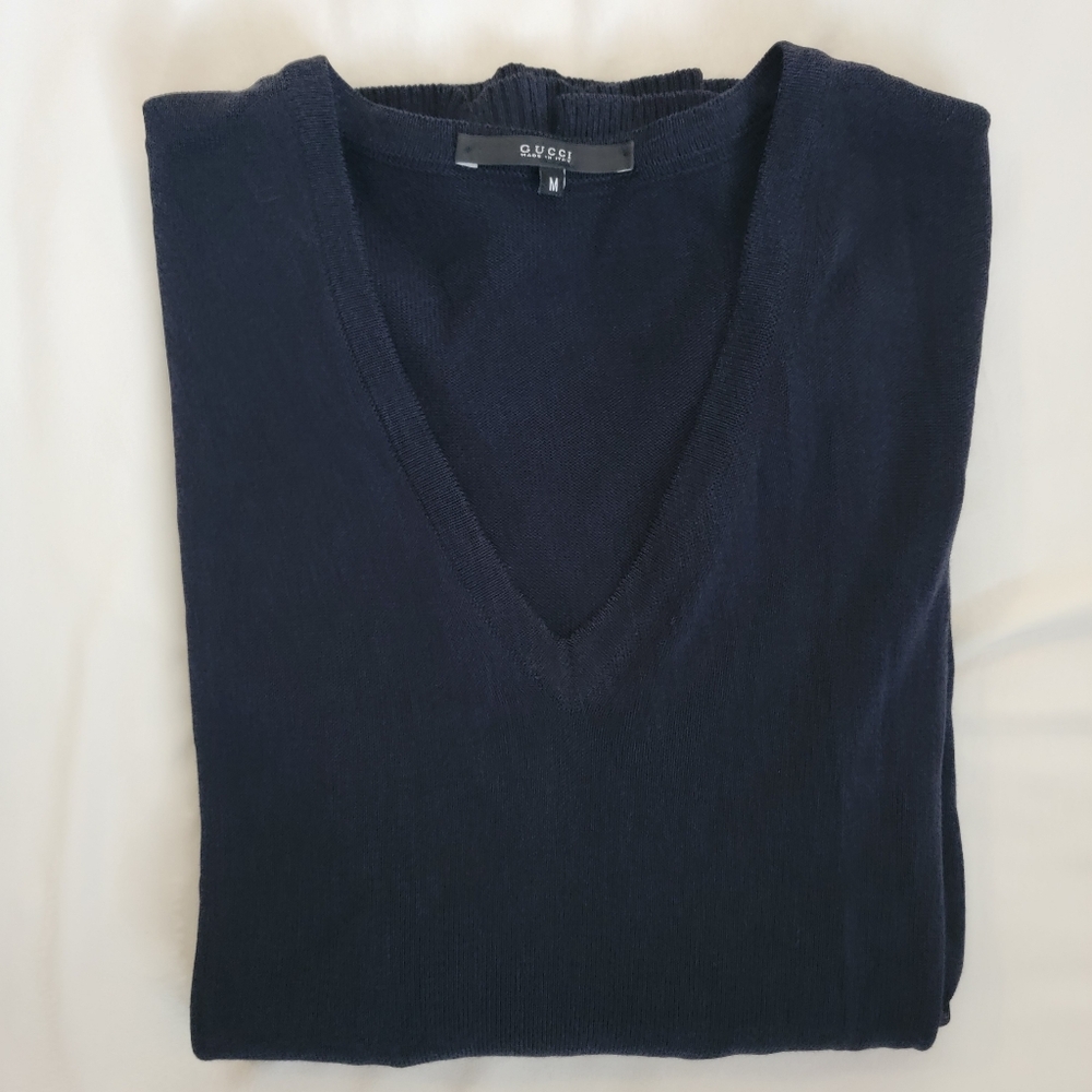 Mens GUCCI Navy‎ & Grey V-Neck Sweater Size M NWOT - Picture 12 of 13